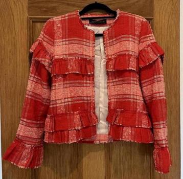 Zara Rood Geruit Freyed Zoom Gingham Blazer Jas Jack vest M beschikbaar voor biedingen