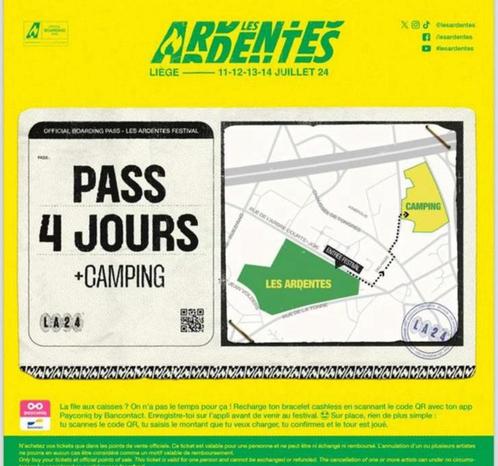 4-daagse pas + camping Ardentes, Tickets en Kaartjes, Evenementen en Festivals, Eén persoon, Meerdaags