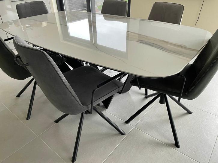 marmeren tafel 200 x 120 cm + 6 stoelen, Huis en Inrichting, Tafels | Eettafels, Gebruikt, 200 cm of meer, 100 tot 150 cm, Vijf personen of meer