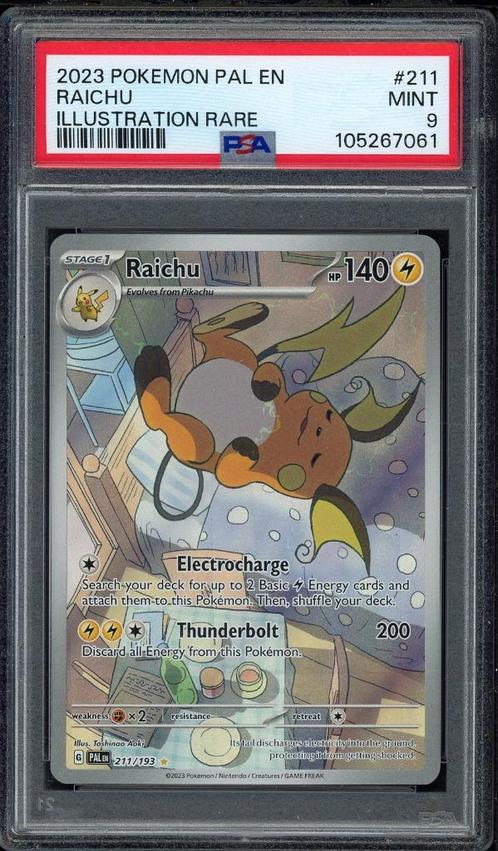Raichu [Illustration Rare] PSA 9 - 211/193 - Paldea Evolved, Hobby en Vrije tijd, Verzamelkaartspellen | Pokémon, Zo goed als nieuw