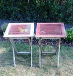 Tuin - 2 lage klaptafeltjes (fineerhout) - 10 euro stuk, Ophalen, Zo goed als nieuw, Vierkant, Hout