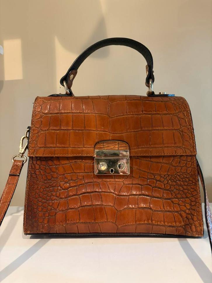 Croco leer handtas - handmade in Italy, Handtassen en Accessoires, Tassen | Damestassen, Zo goed als nieuw, Handtas, Ophalen of Verzenden