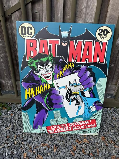 Vintage Batman/Joker DC doek op houten frame, Verzamelen, Merken en Reclamevoorwerpen, Reclamebord, Ophalen