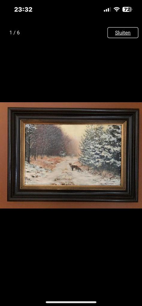 Vos in de winter, Antiek en Kunst, Kunst | Schilderijen | Klassiek, Ophalen of Verzenden