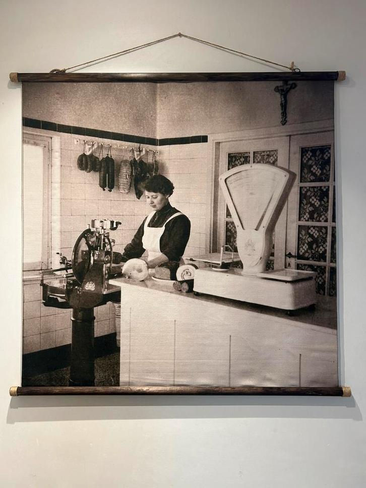 Prachtig doek of reclame  oude slagerij berkel snijmachine, Antiek en Kunst, Antiek | Keukengerei, Ophalen