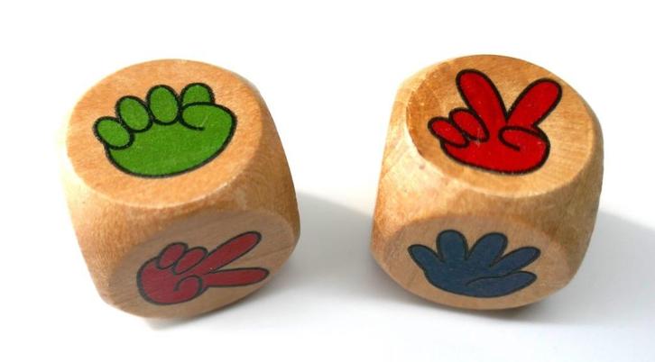 set dobbelstenen 2 stuks, Rock Paper Scissors, Hobby en Vrije tijd, Overige Hobby en Vrije tijd, Ophalen of Verzenden