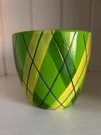Groene cachepot in retro-/vintagelook, Steen, Rond, Nieuw, Binnen