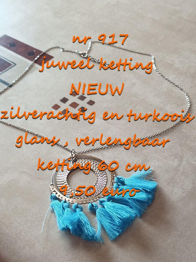 917. Juweel : ketting , NIEUW ,  verzending inbegrepen, Handtassen en Accessoires, Kettingen, Nieuw, Overige materialen, Blauw