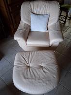 Lederen hoeksalon en een 1zit met poef., Enlèvement, Comme neuf, Cuir
