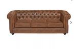 Chesterfield 3 plaatsen bruin zetel, Antiek en Kunst, Ophalen