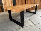Oud teak tafel industrieel Matrix of U-poot 260cm B keus, Huis en Inrichting, Tafels | Eettafels, Ophalen, Teakhout, 50 tot 100 cm