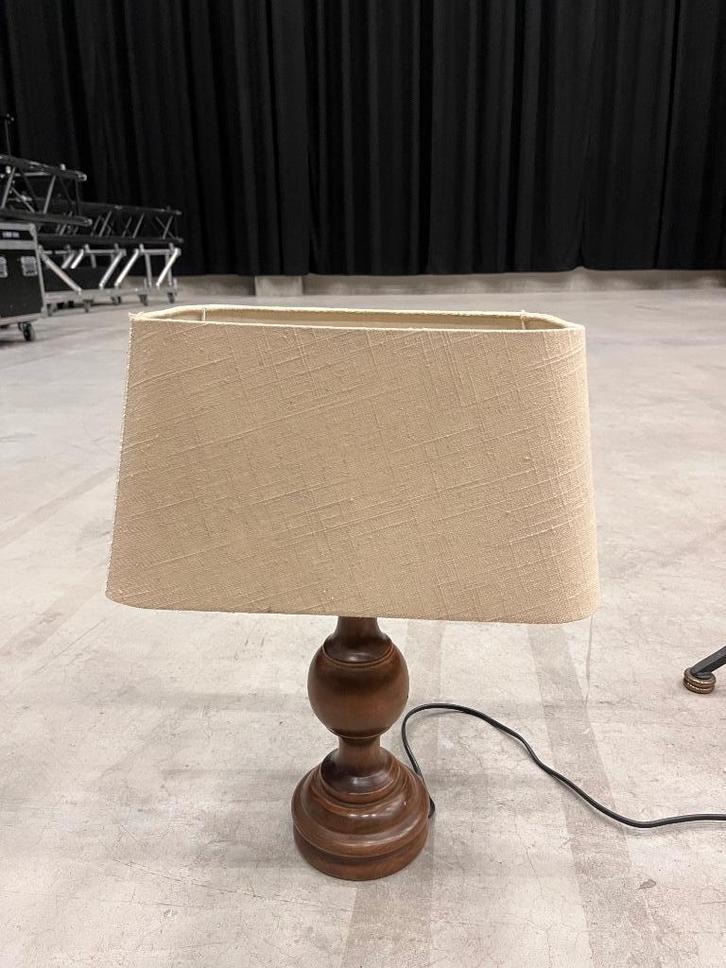 Landelijke tafellamp, Huis en Inrichting, Lampen | Tafellampen, Gebruikt, Minder dan 50 cm, Hout, Stof, Ophalen