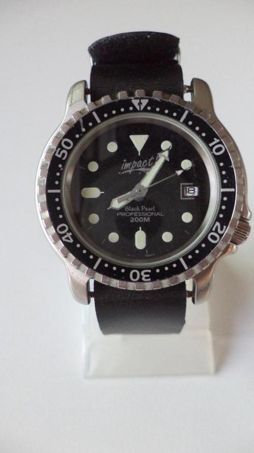 duikhorloge impact black pearl, Handtassen en Accessoires, Horloges | Heren, Gebruikt, Polshorloge, Overige merken, Staal, Leer