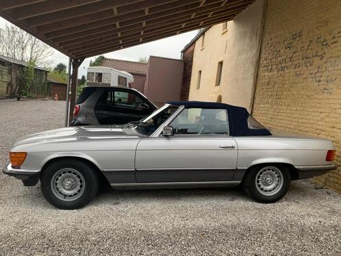 Mercedes 500SL uit 1983, Auto's, Mercedes-Benz, Particulier, SL, Benzine, Cabriolet, 2 deurs, Automaat, Zilver of Grijs, Blauw