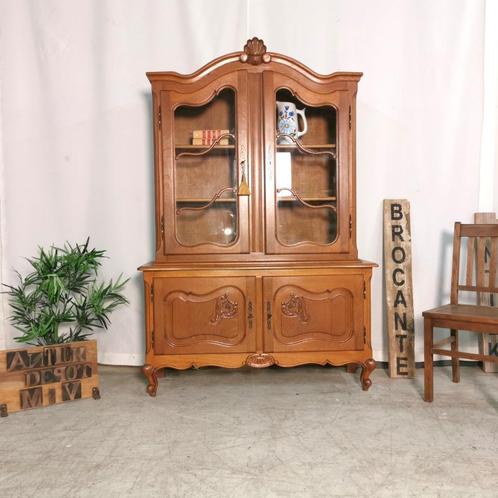 Oude Louis XV vitrine boekenkast in eik H 187 B 125 D 41, Huis en Inrichting, Kasten | Vitrinekasten, Gebruikt, 150 tot 200 cm