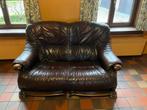 Zetel met leder en massief hout onderstel, Huis en Inrichting, Ophalen, Gebruikt, Tweepersoons, Landelijk