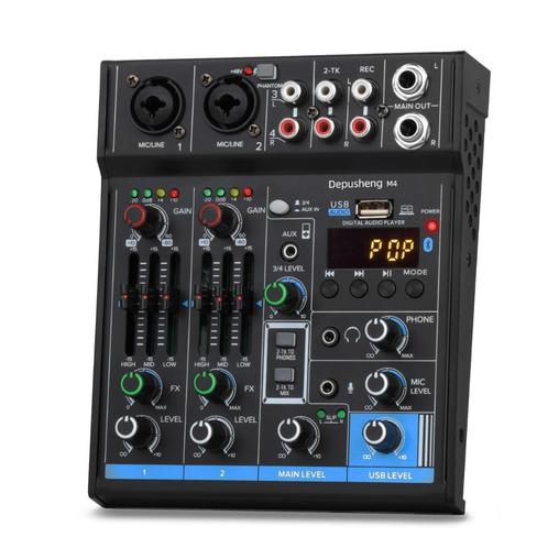 M4 Professionele Audiomixer - 4-Kanaals - USB & Bluetooth, Muziek en Instrumenten, Microfoons, Zo goed als nieuw, Studiomicrofoon