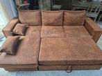 Hoeksalon/ slaapbank  in Suede (bruin) met opbergruimte, Huis en Inrichting, Ophalen, Zo goed als nieuw