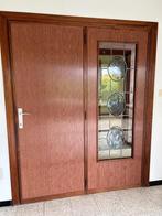 Dubbele houten deur met glasraam, Doe-het-zelf en Bouw, Deuren en Vliegenramen, Ophalen, Gebruikt, 120 cm of meer, 200 tot 215 cm