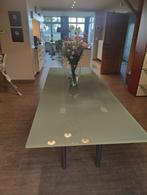 Glazen tafel met metalen poten, Huis en Inrichting, Ophalen, 200 cm of meer, 50 tot 100 cm, Zo goed als nieuw