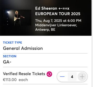 Tickets Ed Sheeran, Tickets & Billets, Trois personnes ou plus, Août