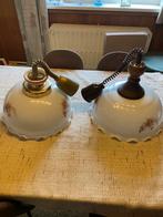 Vintage plafondlamp – opaline glas met bloemenmotief, Ophalen, Zo goed als nieuw