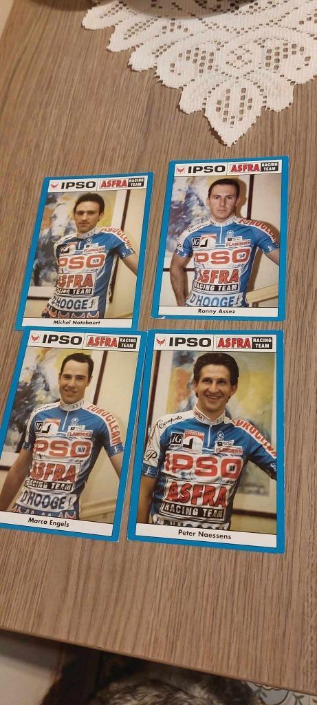 4 Wielerkaarten : Ipso-Asfra 1996, Verzamelen, Sportartikelen en Voetbal, Gebruikt, Poster, Plaatje of Sticker, Ophalen of Verzenden
