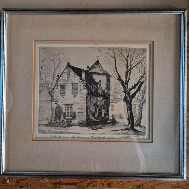 Henri Quittelier 52 uccle, l´ancien relais de poste, Antiek en Kunst, Kunst | Etsen en Gravures, Ophalen of Verzenden