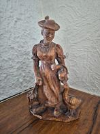 Handgesneden houten beeld van vrouw met gans, Antiek en Kunst, Ophalen