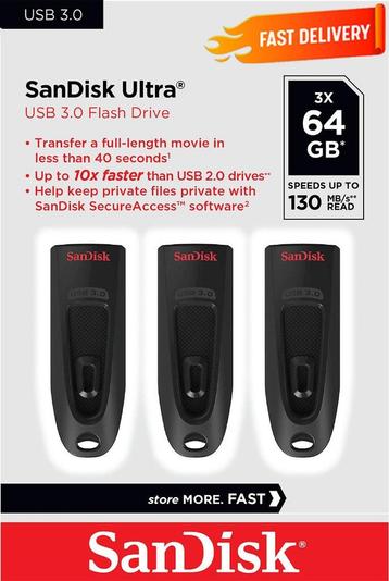 3 Stuks SanDisk USB-Stick 64 GB USB3.2 3-Pack USB 64GB 3Pack