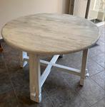 Mooie massief eiken handgemaakte ronde tafel en schab., Huis en Inrichting, Ophalen, 100 tot 150 cm, 75 cm of meer, Boerestijl handgemaakt en uniek exemplaar in oude eik .