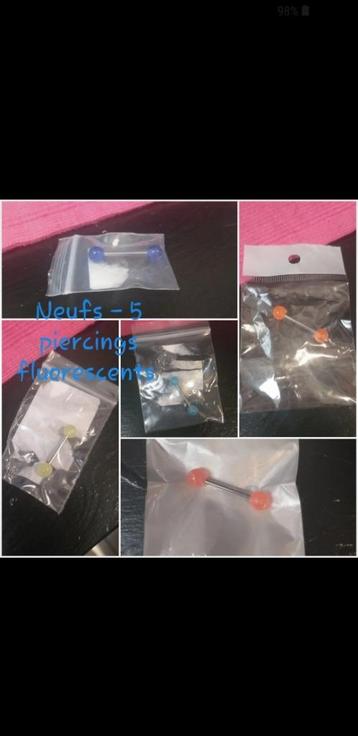 Neufs - Lot de 5 piercings langue - Fluorescents 