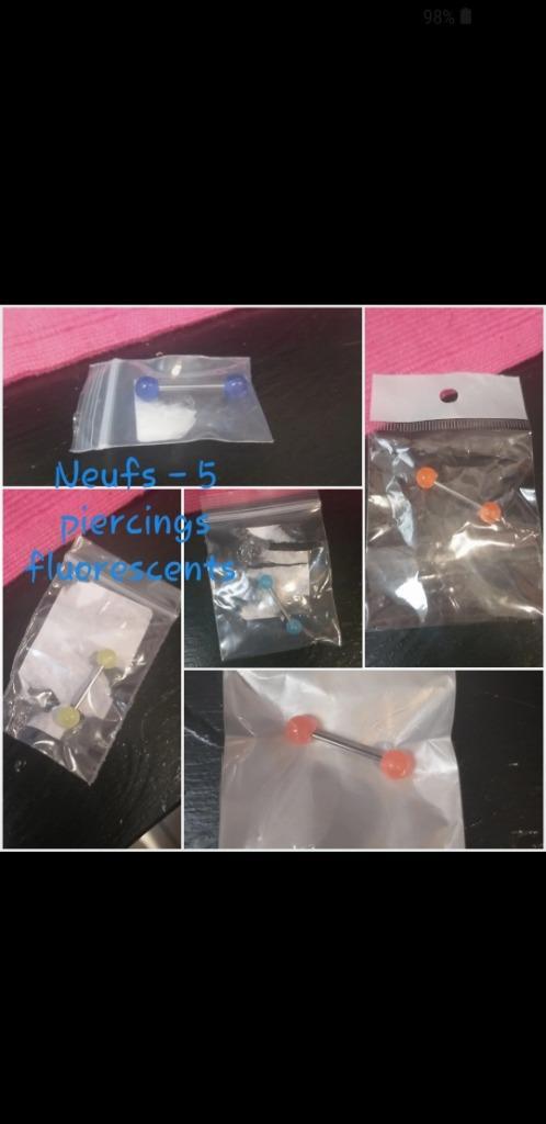 Neufs - Lot de 5 piercings langue - Fluorescents, Bijoux, Sacs & Beauté, Piercings, Neuf, Piercing langue, Acier, Envoi