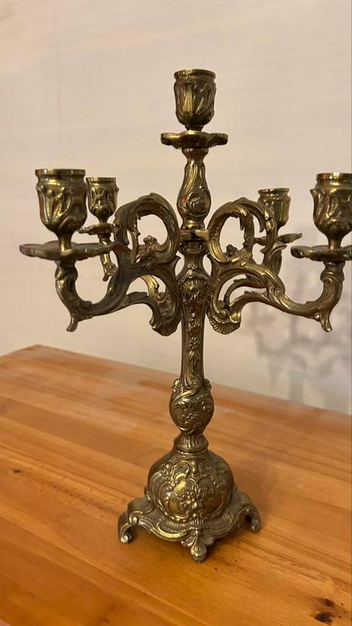 Chandelier ancien à 5 bras en bronze massif style Louis XV, Antiek en Kunst, Antiek | Kandelaars, Koper of Brons, Ophalen