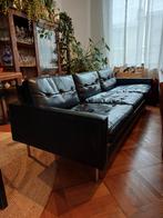 Midcentury zwarte lederen zetel, Huis en Inrichting, Zetels | Zetels, Ophalen, Gebruikt, Midcentury modern, Driepersoons
