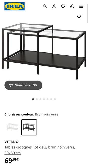 Table basse Ikea VITTSJÖ, Enlèvement, Utilisé, Verre