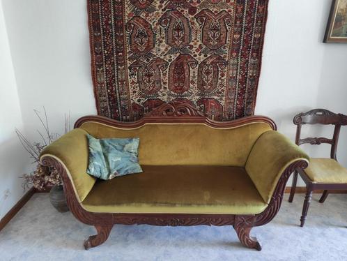 Antieke Napoleon III mahoniehouten bank, Antiek en Kunst, Antiek | Meubels | Stoelen en Sofa's, Ophalen of Verzenden