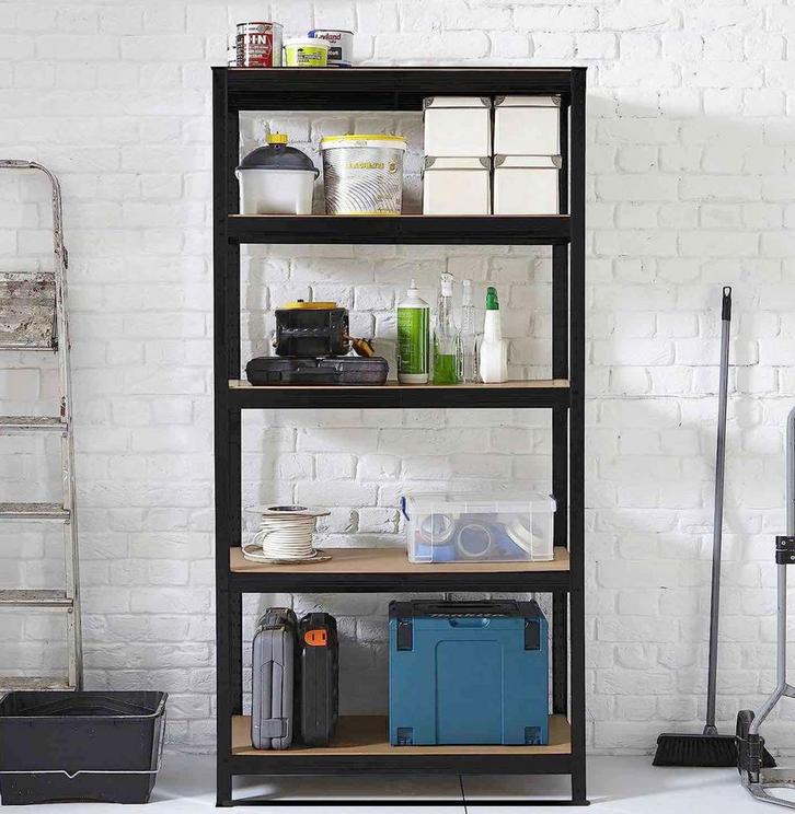 Nordevik stellingkast – zwart – 180x90x40 cm – 5 schappen, Huis en Inrichting, Kasten | Stellingkasten, Nieuw, Ophalen