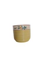 Geelbeige keramische potdeksel met florale friesdecoratie, Ophalen