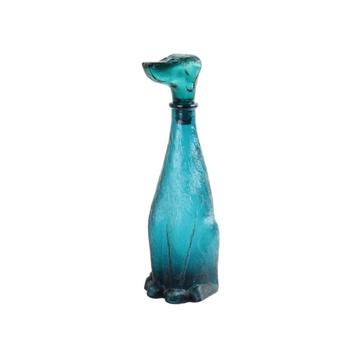 Vintage Karaf Teckel Dashond Blauw Glas Empoli Italy 32cm