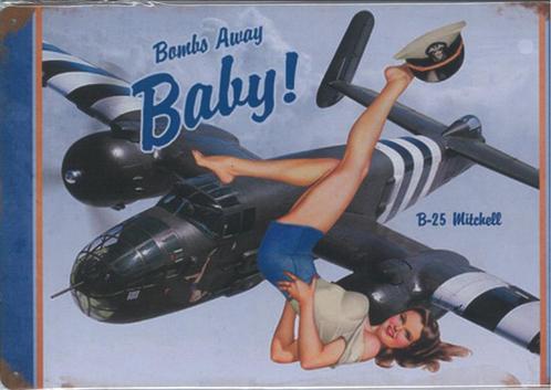 Retro Metalen Sierbord - Bombs Away Baby,  B-25 Mitchell, Huis en Inrichting, Woonaccessoires | Wanddecoraties, Nieuw, Ophalen of Verzenden