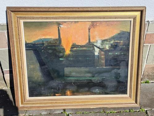 huile sur panneau site industriel signe luc perot, Antiek en Kunst, Kunst | Schilderijen | Klassiek, Ophalen of Verzenden