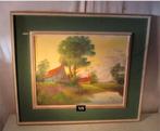 Mooi Geschilderd Werk 'Huisje met vijver' - gesigneerd, Antiek en Kunst, Ophalen of Verzenden