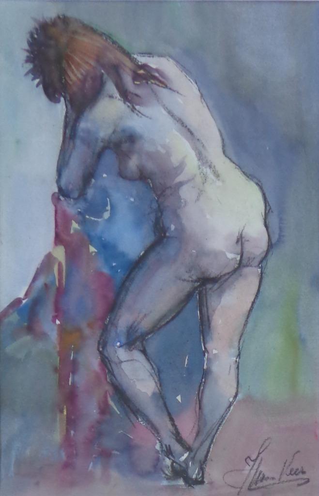 JAN VAN DER VEER / RUGGELINGS NAAKT / ORIGINEEL / 74x54cm, Antiek en Kunst, Kunst | Schilderijen | Modern, Ophalen