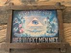 Vintage houten religieus kader God ziet mij Hier vloekt, Antiek en Kunst, Ophalen of Verzenden