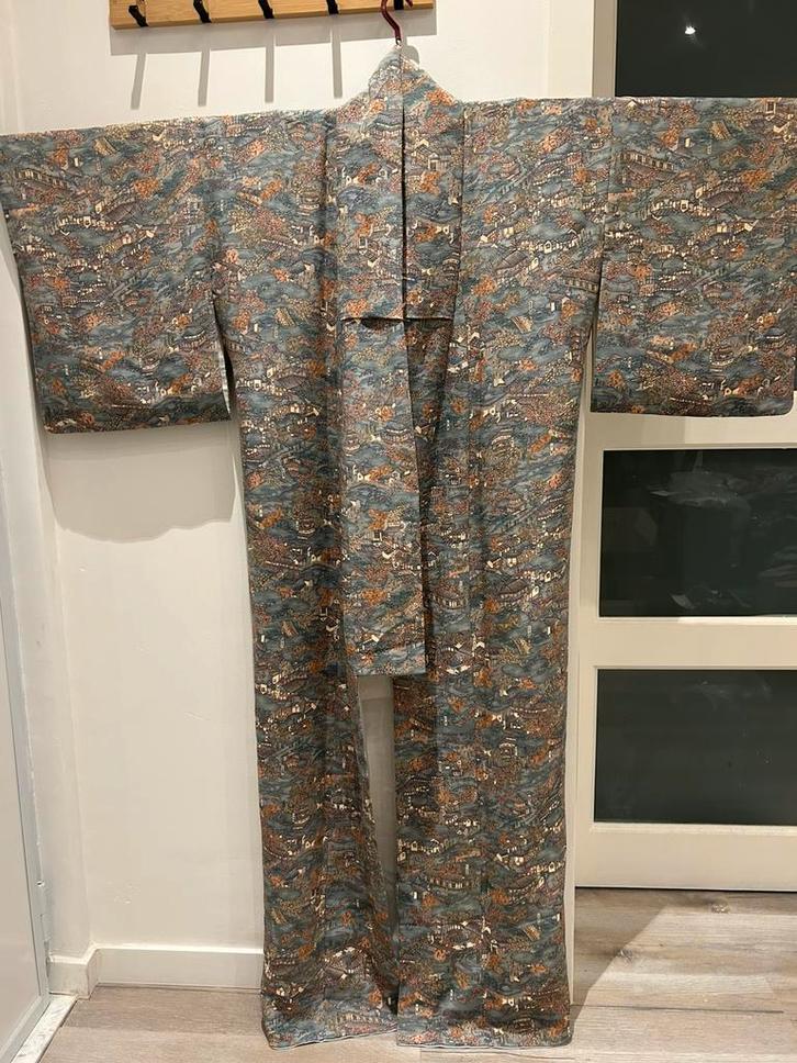 Komon Vintage Japanse kimono | Gion landschapspatroon, Kleding | Dames, Overige Dameskleding, Zo goed als nieuw, Ophalen of Verzenden