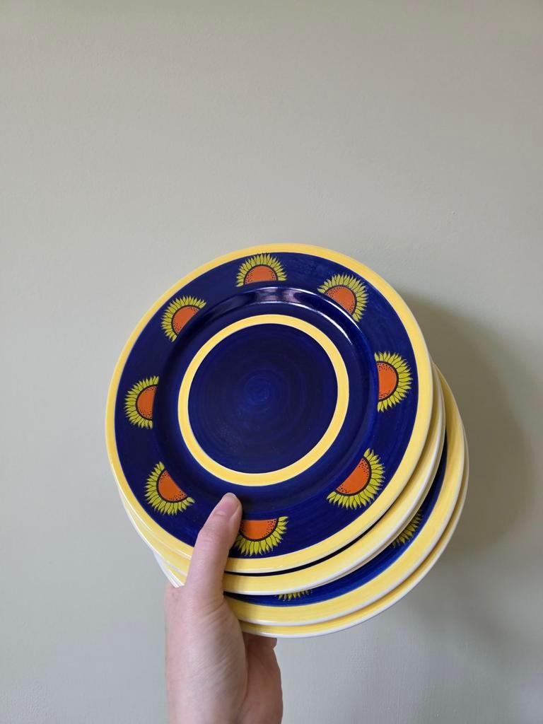 Vintage zonnebloem bordjes, Huis en Inrichting, Keuken | Servies, Ophalen