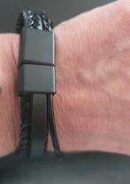 Zwarte armband lederlook 20 cm voor heren, Enlèvement ou Envoi, Neuf, Noir