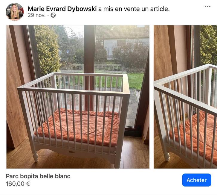 Parc bébé, ciel de lit, matelas et fond de parc, Enfants & Bébés, Parcs, Comme neuf, Réglable en hauteur, Enlèvement