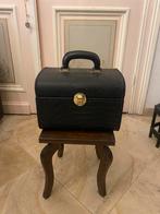 Vintage leren beauty case, Handtassen en Accessoires, Beautycases, Ophalen, Gebruikt, Zwart, Met slot